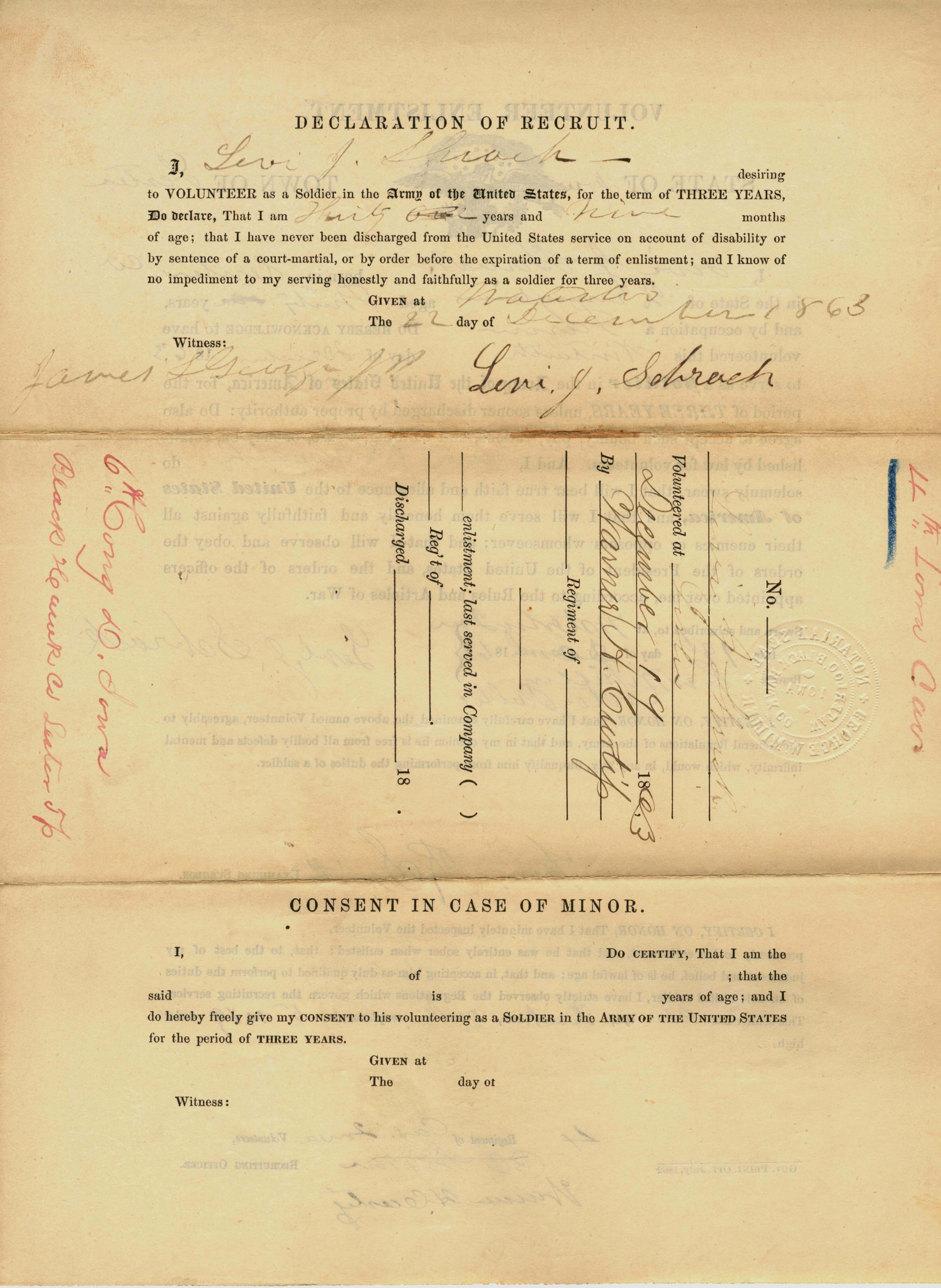 Image of a recruit's volunteer enlistment form, page 2