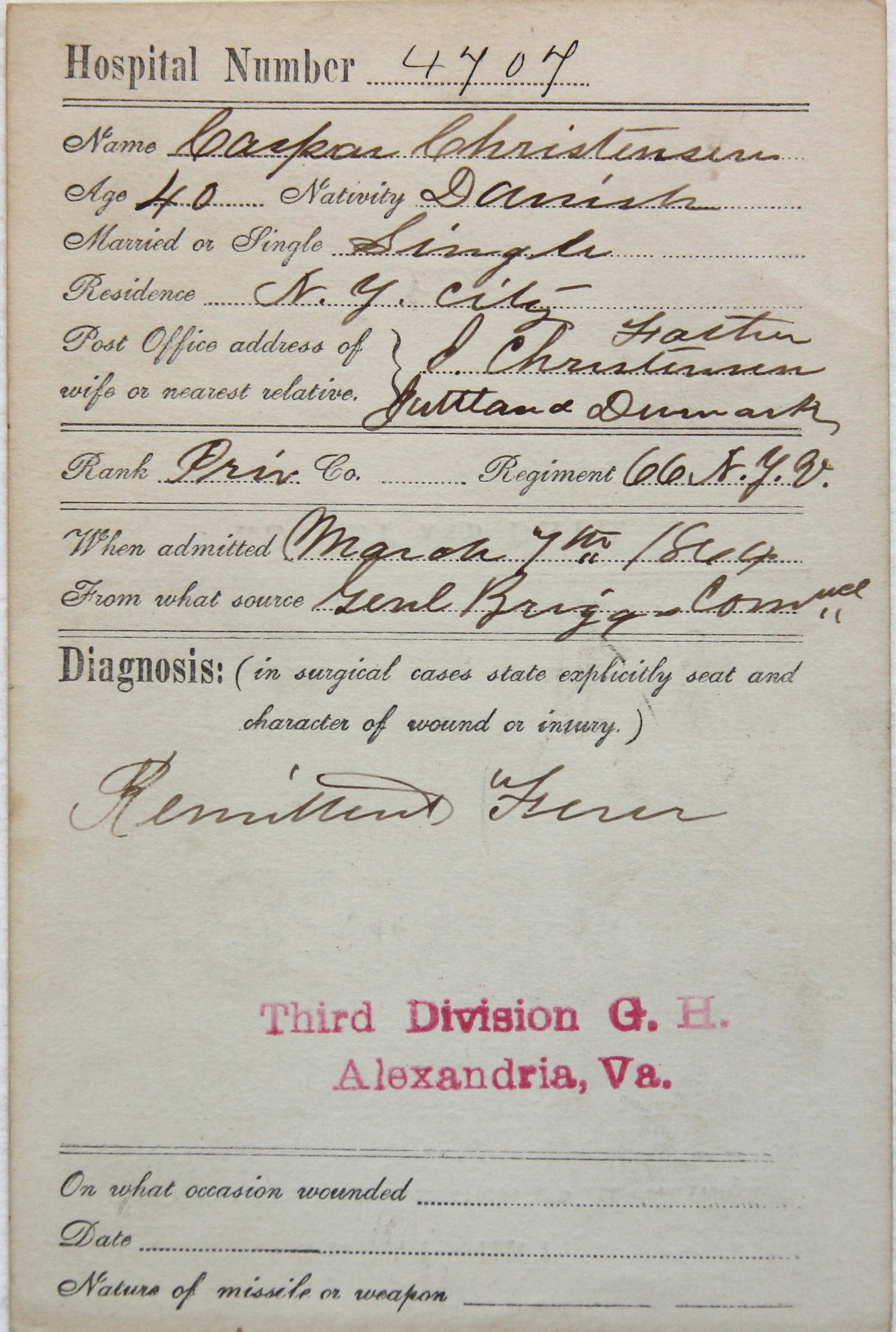 Image of a hospital bed card