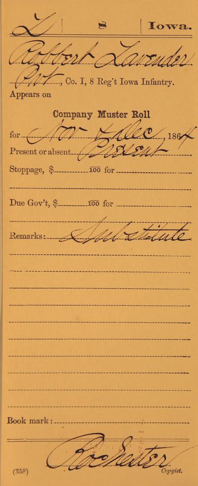 Image of a recruit's muster roll card
